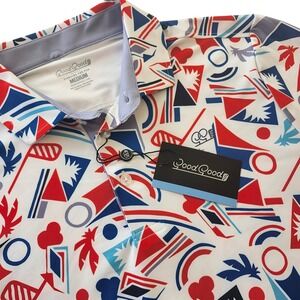 GoodGood Men's Geometric Print Polo Shirt - Red & Blue
